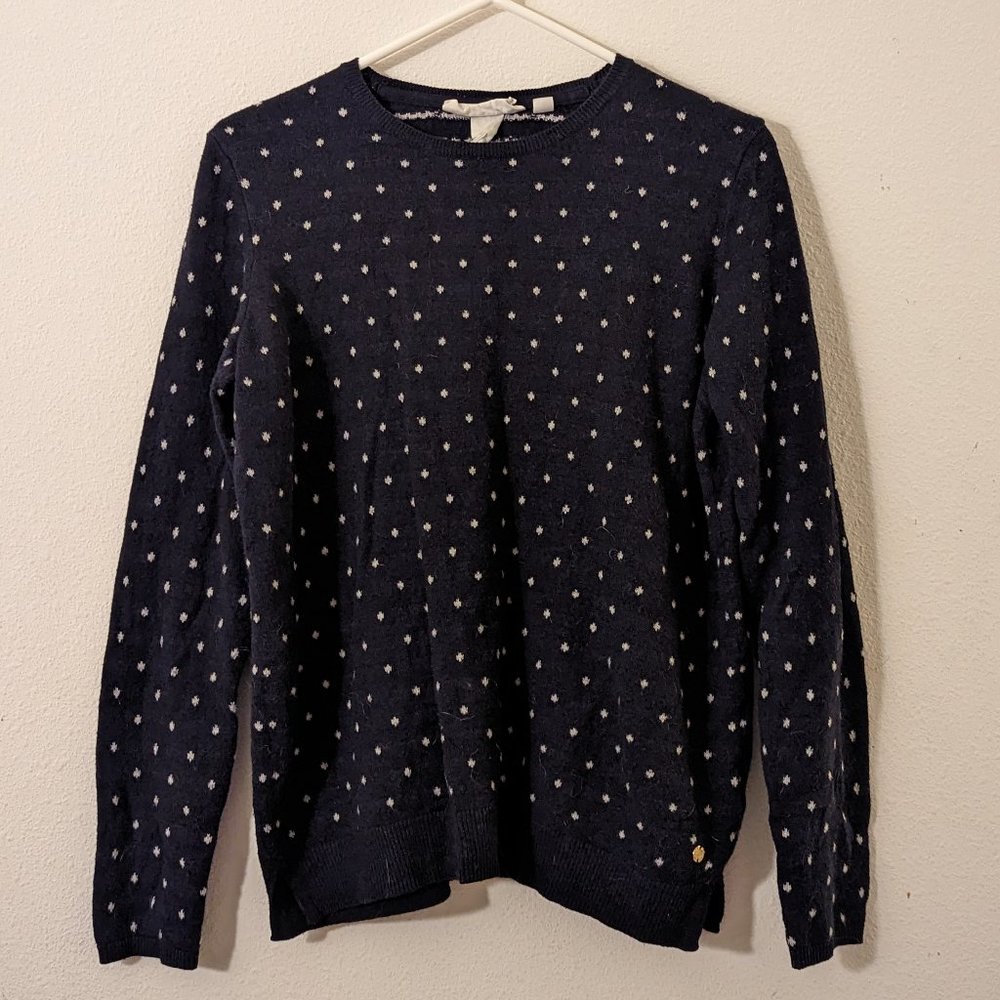 LOGG Dark Navy Blue Sweater, Small, Polka Dot, Long Sleeve, Knitwear Top
